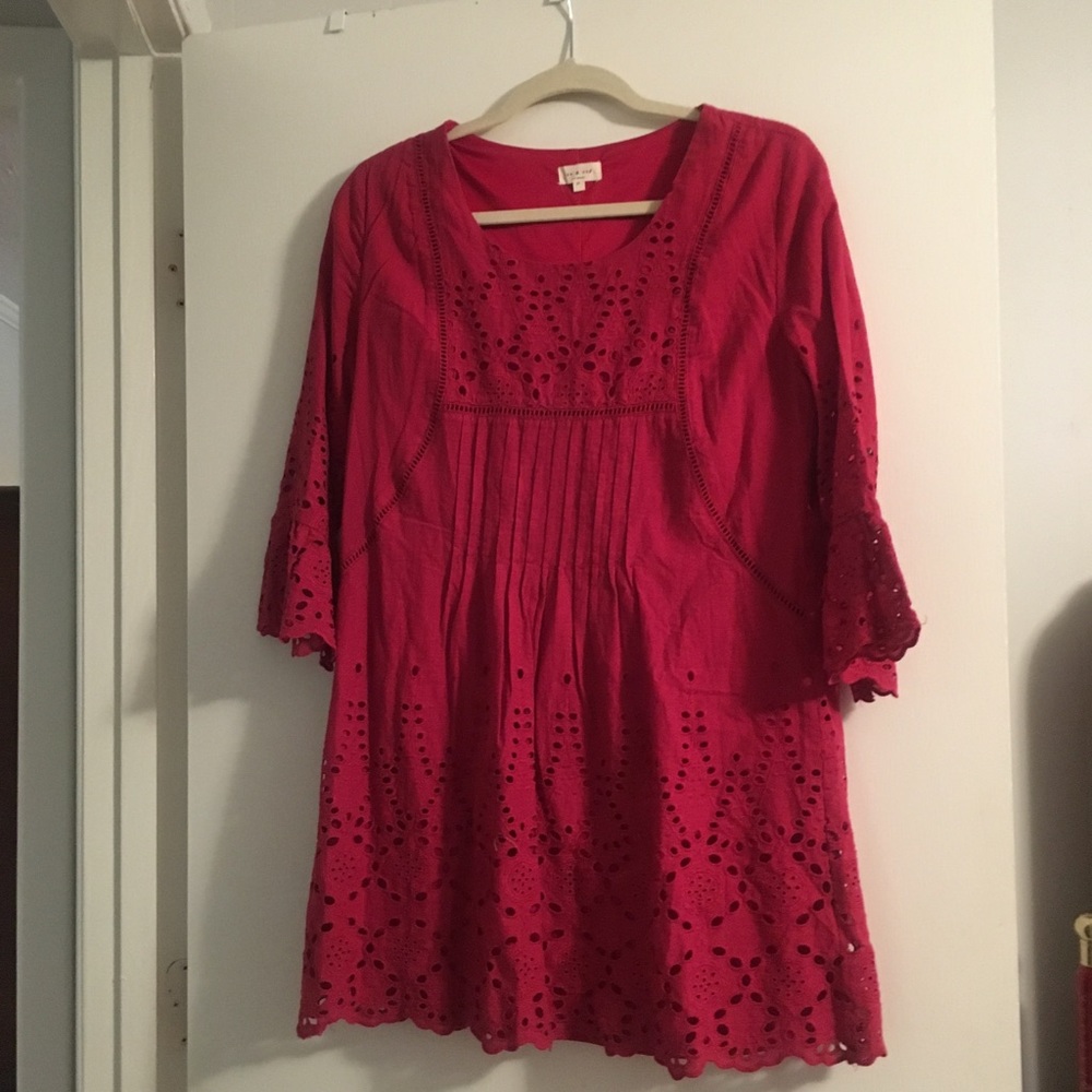 Red eyelet mini dress